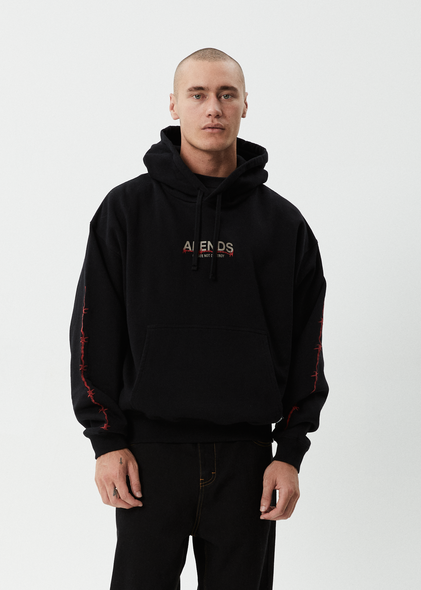 AFENDS Mens Wired - Boxy Hoodie - Black