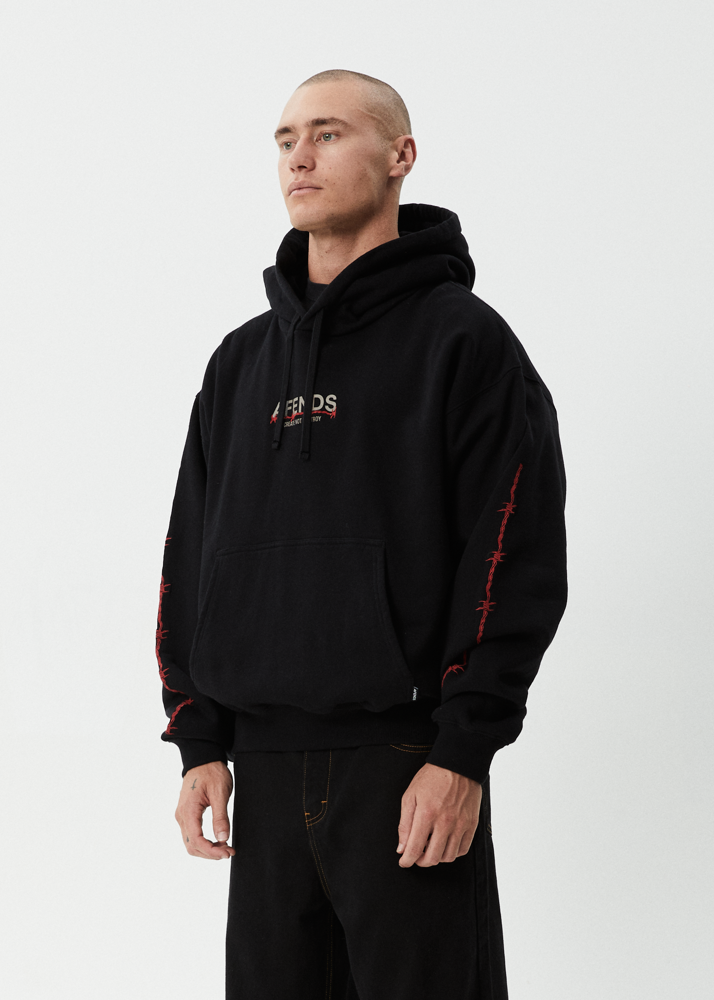 AFENDS Mens Wired - Boxy Hoodie - Black