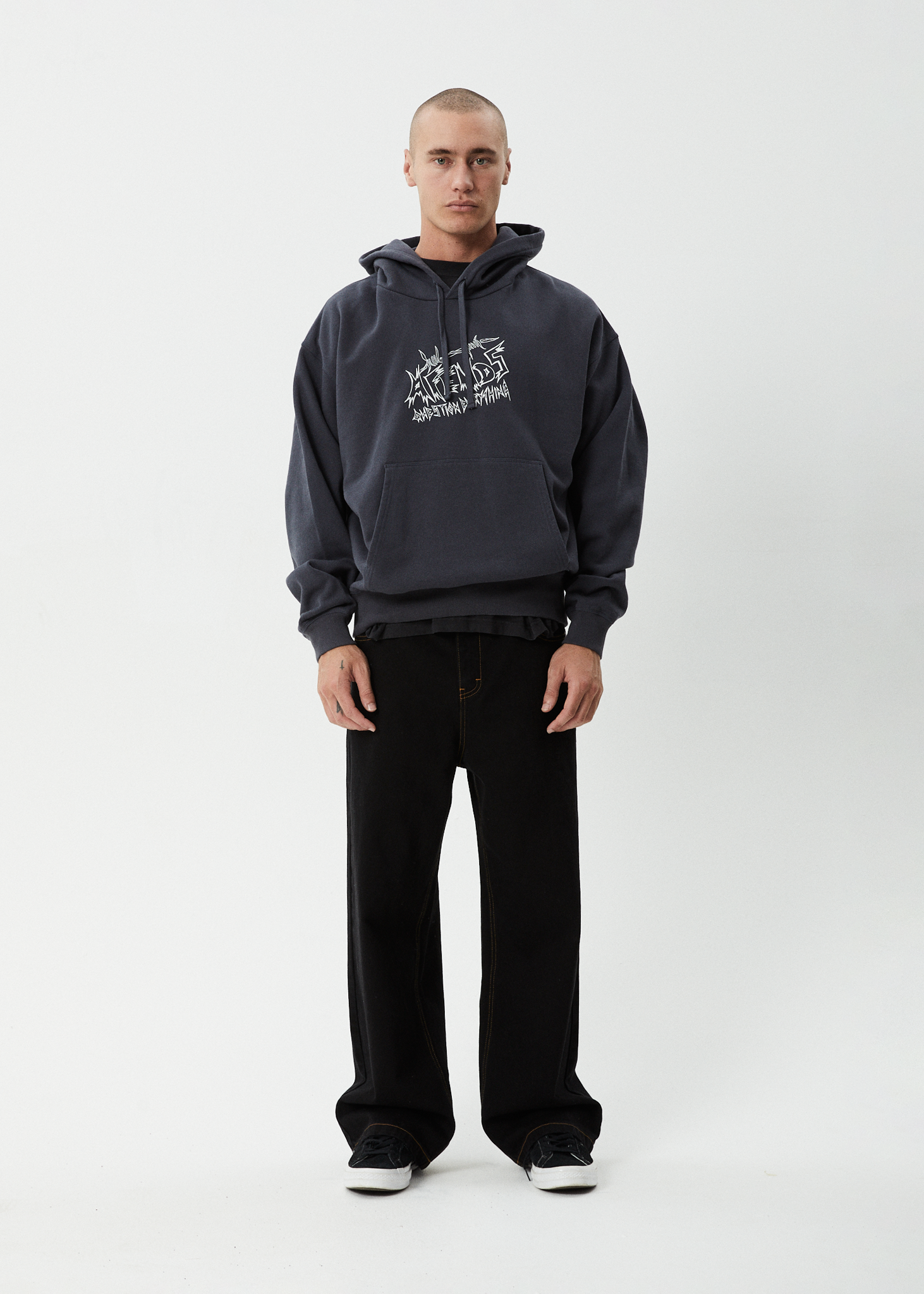 AFENDS Mens Moments - Boxy Hoodie - Charcoal