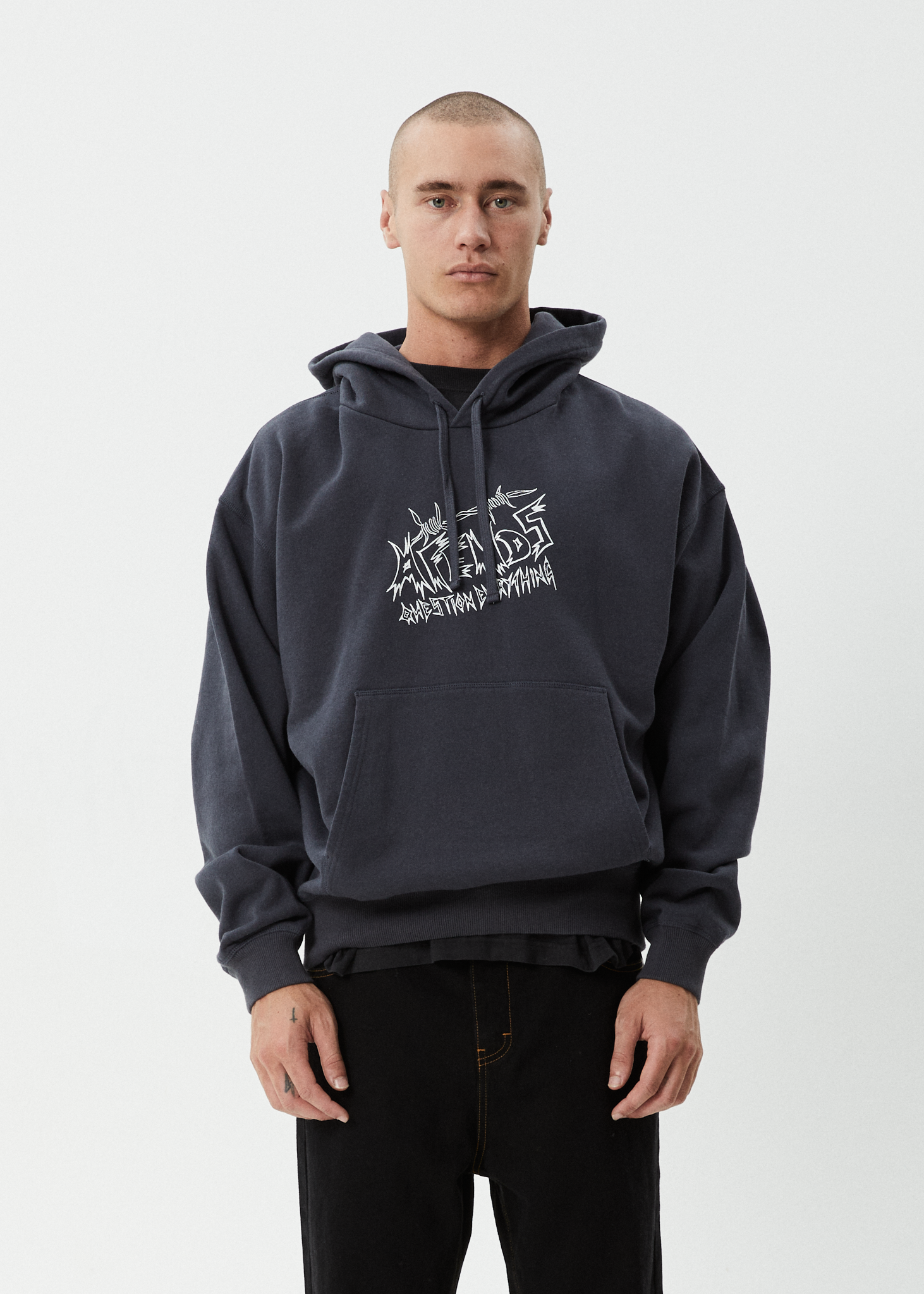 AFENDS Mens Moments - Boxy Hoodie - Charcoal