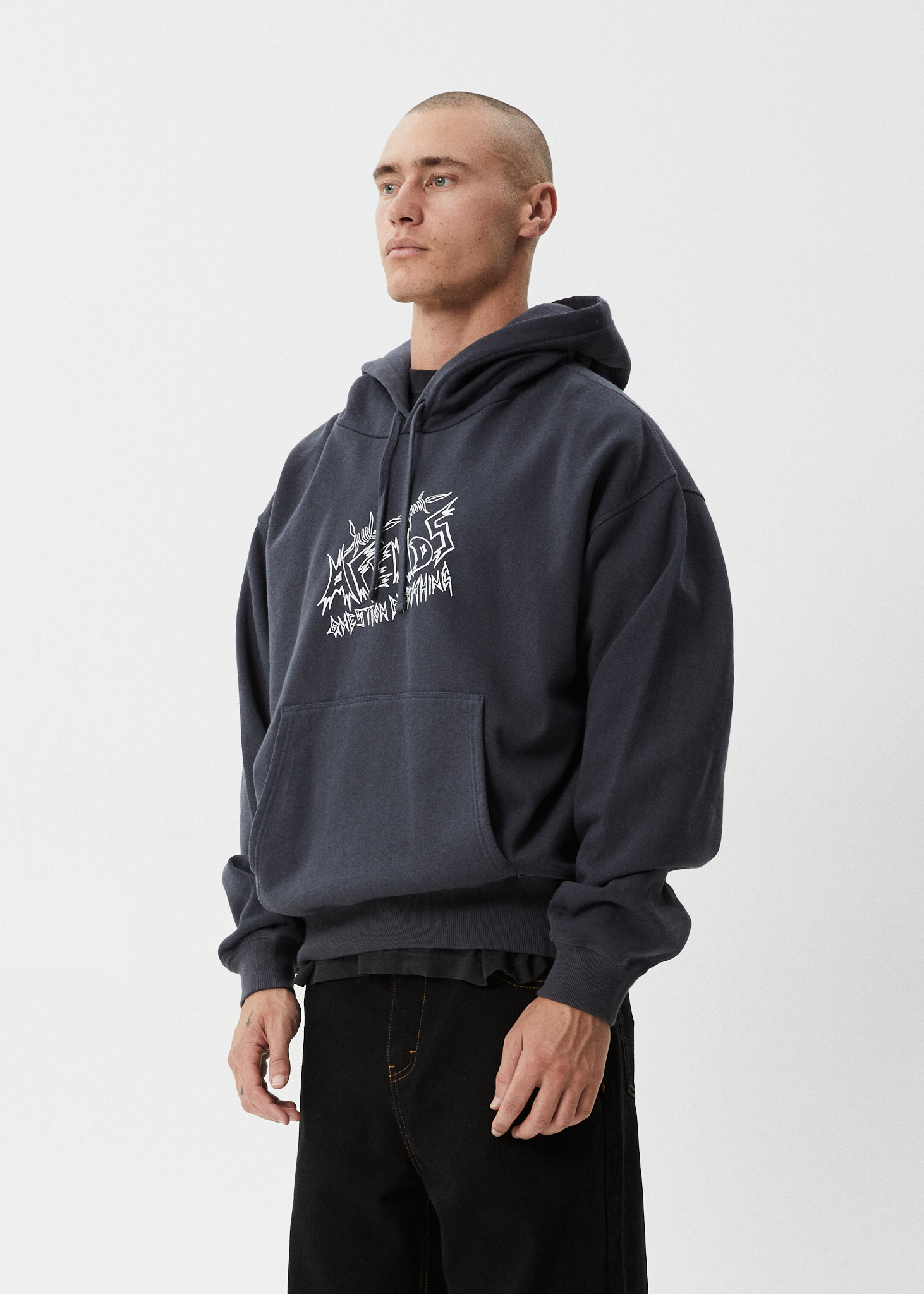 AFENDS Mens Moments - Boxy Hoodie - Charcoal