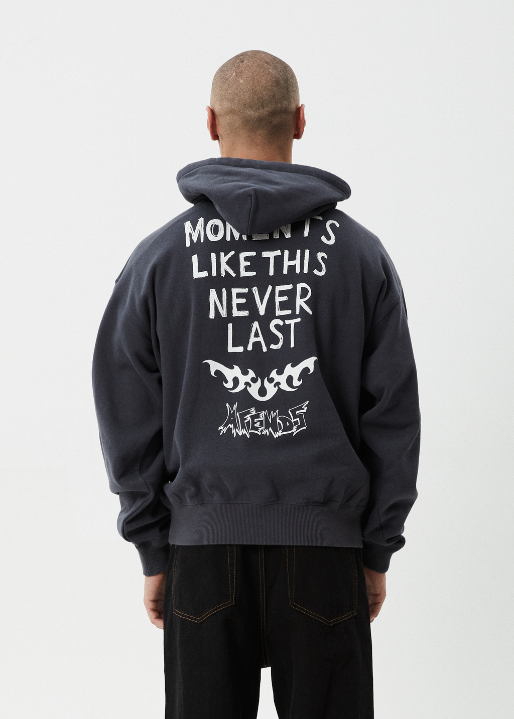 AFENDS Mens Moments - Boxy Hoodie - Charcoal