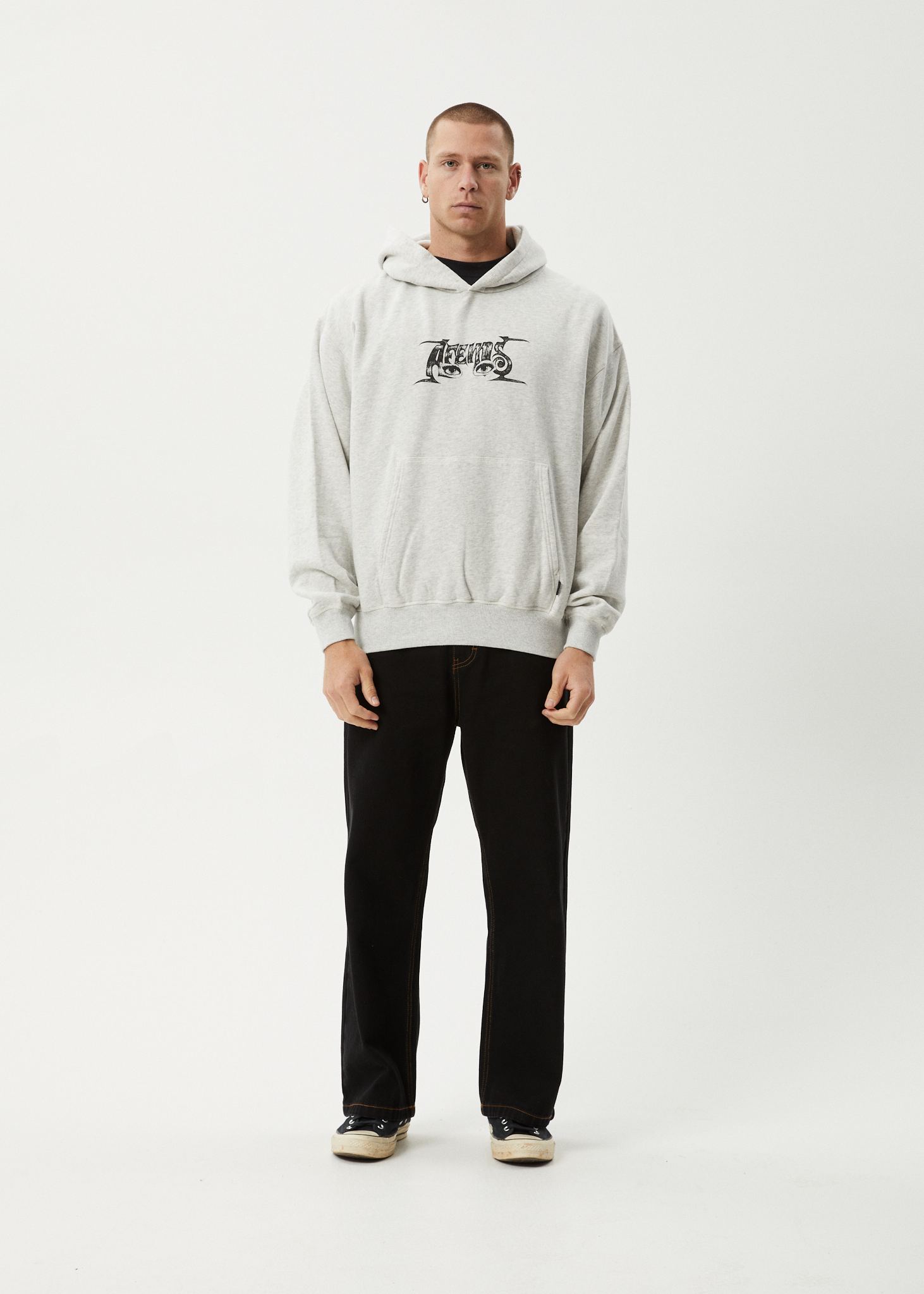 AFENDS Mens All Eyez - Boxy Hoodie - Grey Marle