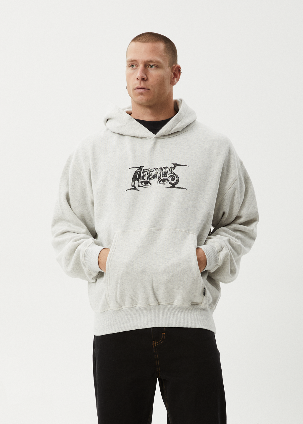 AFENDS Mens All Eyez - Boxy Hoodie - Grey Marle