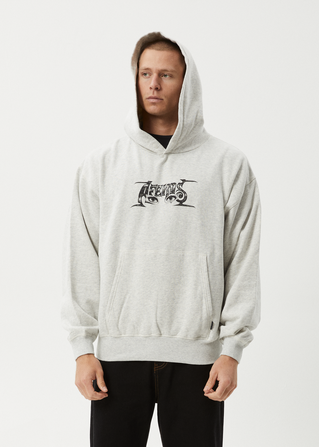 AFENDS Mens All Eyez - Boxy Hoodie - Grey Marle