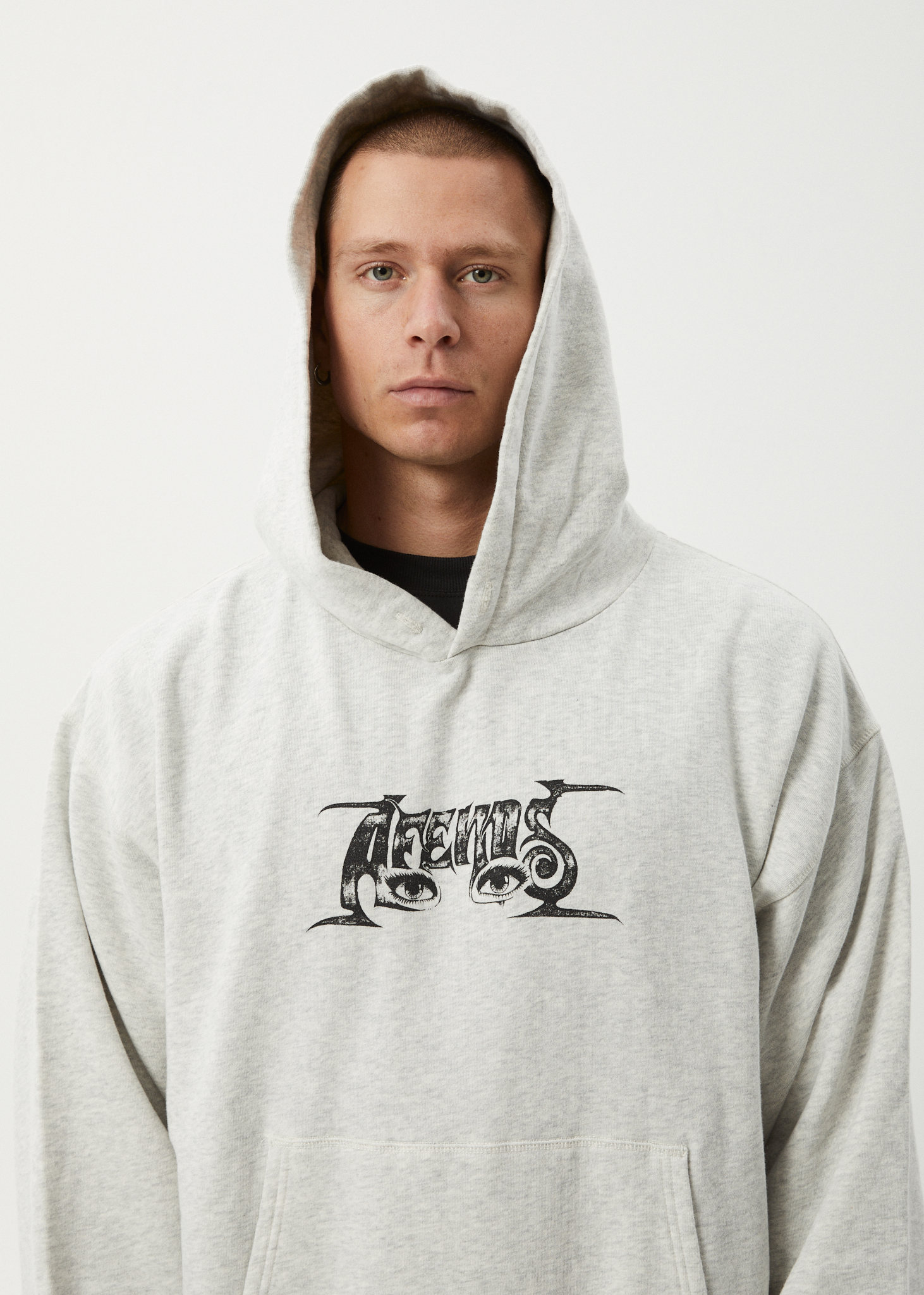 AFENDS Mens All Eyez - Boxy Hoodie - Grey Marle