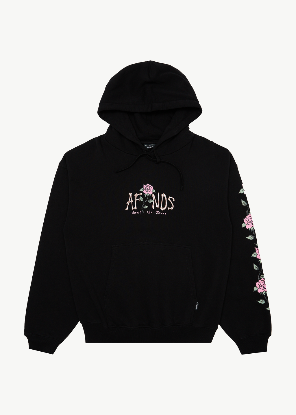 AFENDS Mens Smell The Roses - Boxy Hoodie - Black