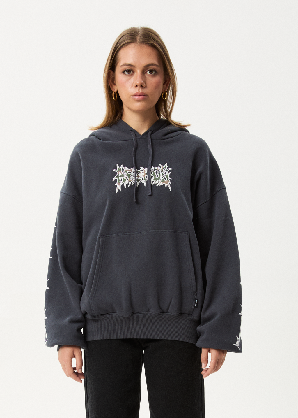 AFENDS Mens Hidden - Boxy Hoodie - Charcoal