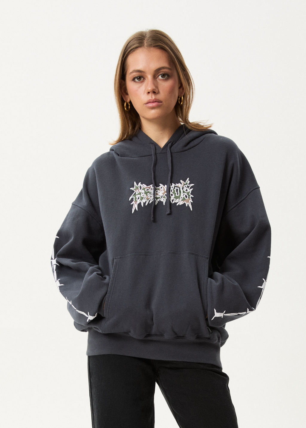 AFENDS Mens Hidden - Boxy Hoodie - Charcoal