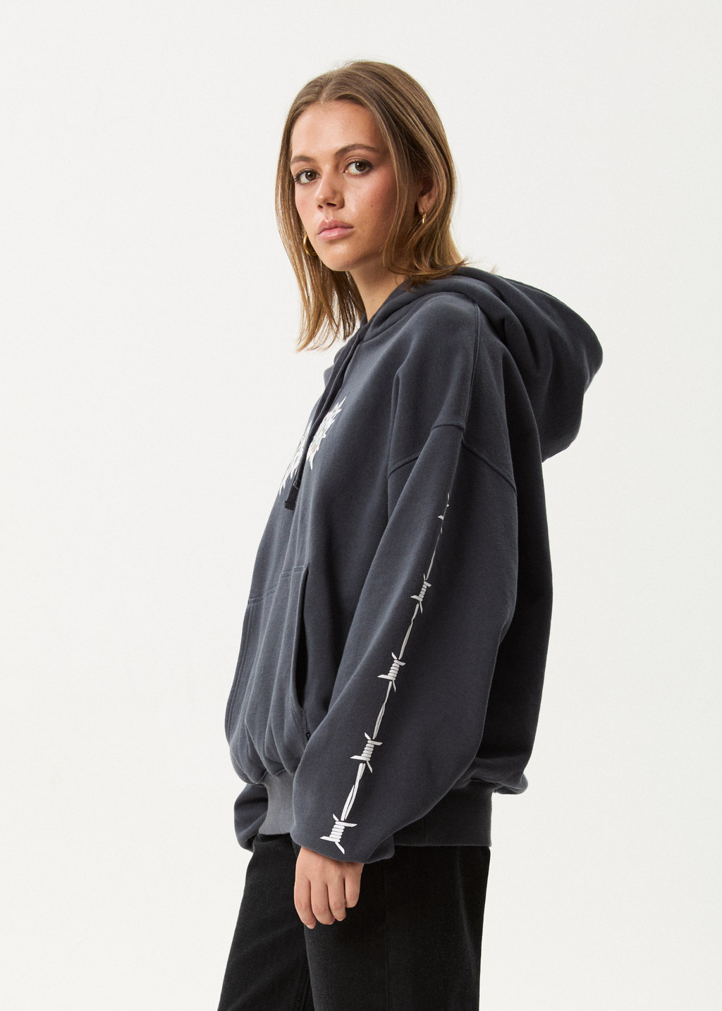 AFENDS Mens Hidden - Boxy Hoodie - Charcoal