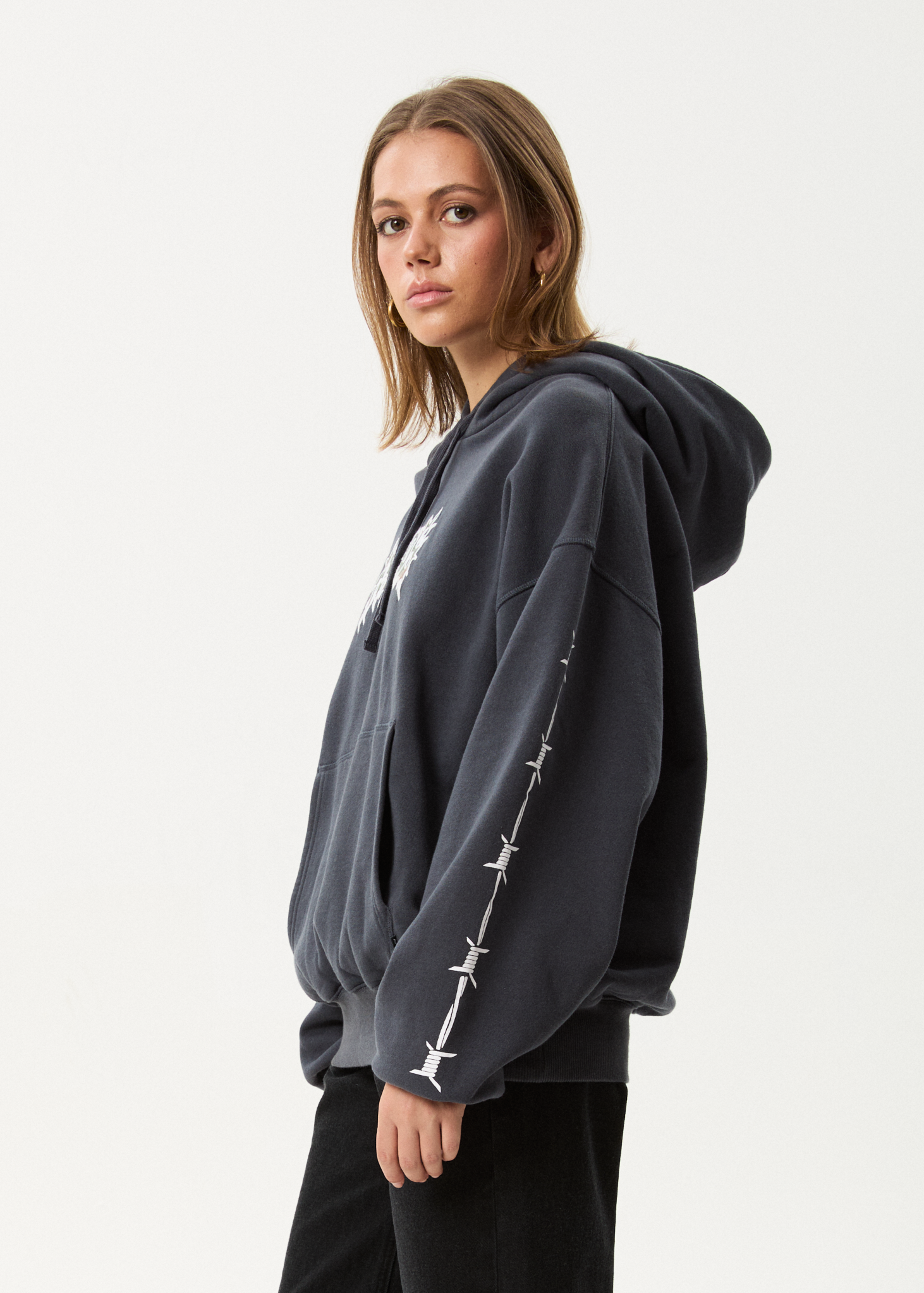 AFENDS Mens Hidden - Boxy Hoodie - Charcoal