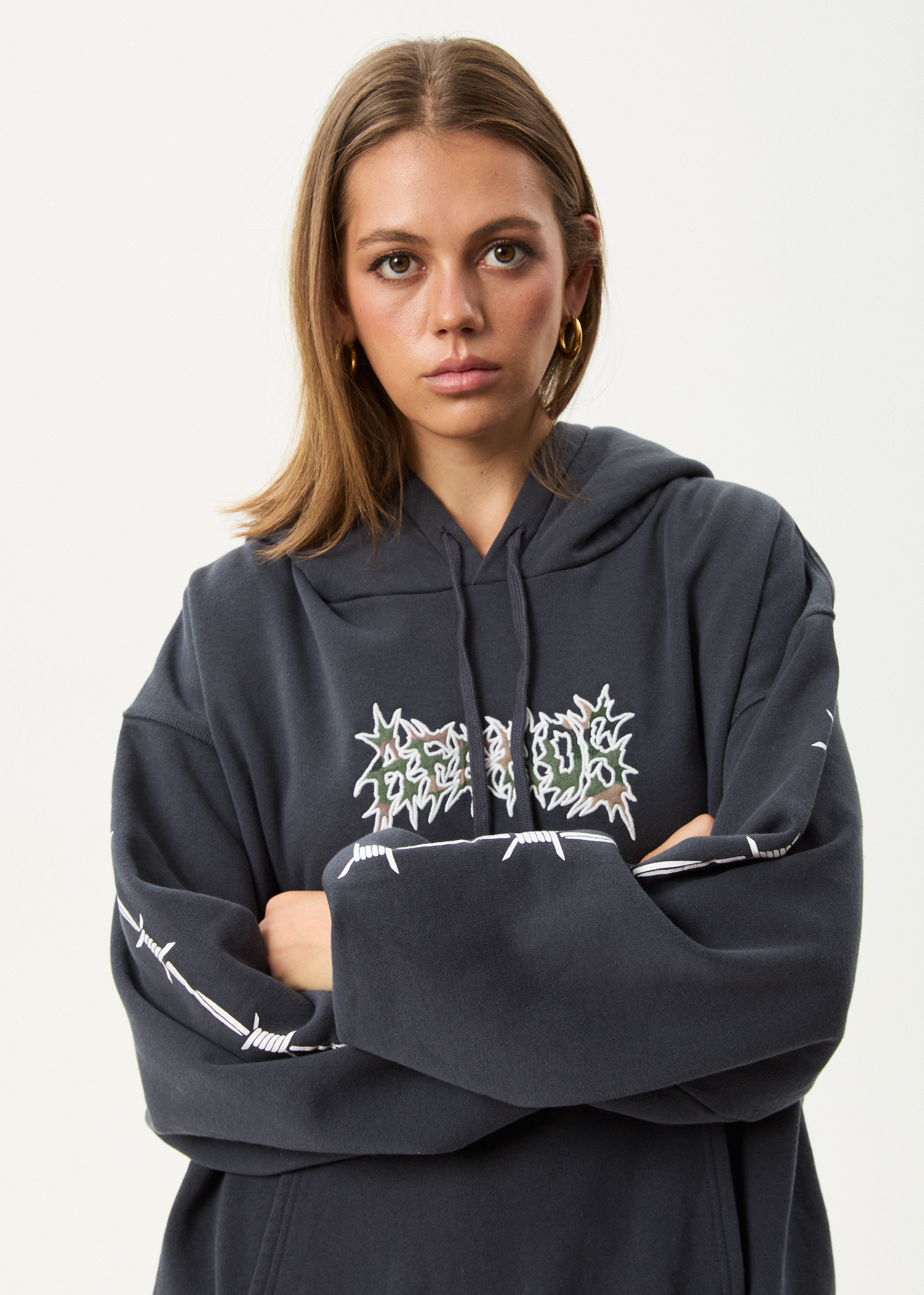 AFENDS Mens Hidden - Boxy Hoodie - Charcoal