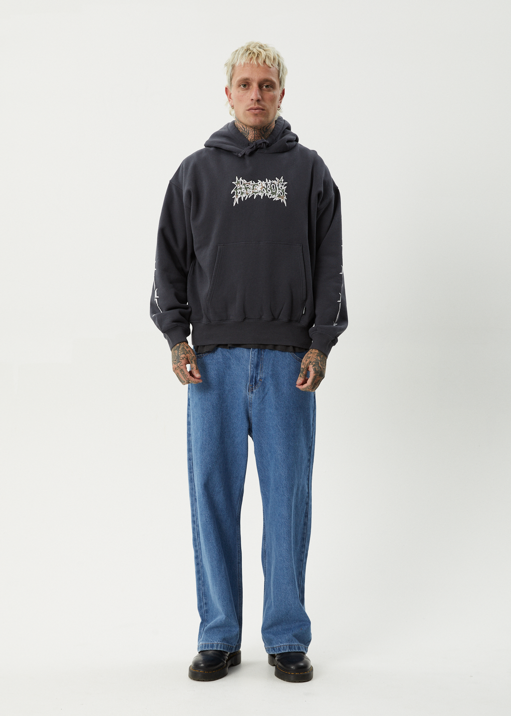 AFENDS Mens Hidden - Boxy Hoodie - Charcoal