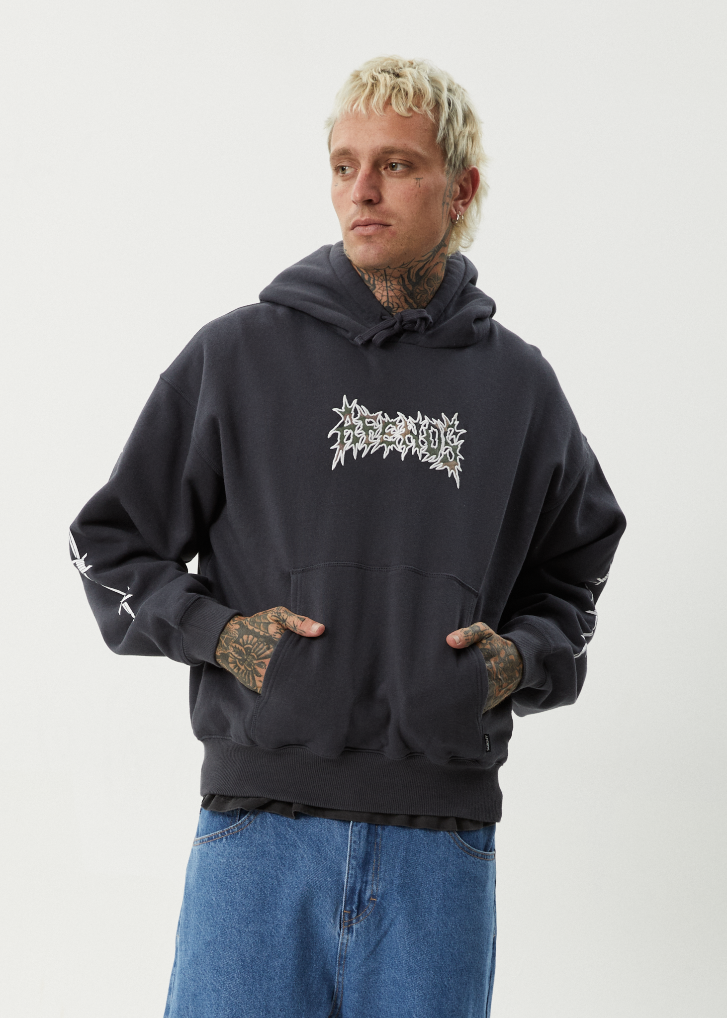AFENDS Mens Hidden - Boxy Hoodie - Charcoal