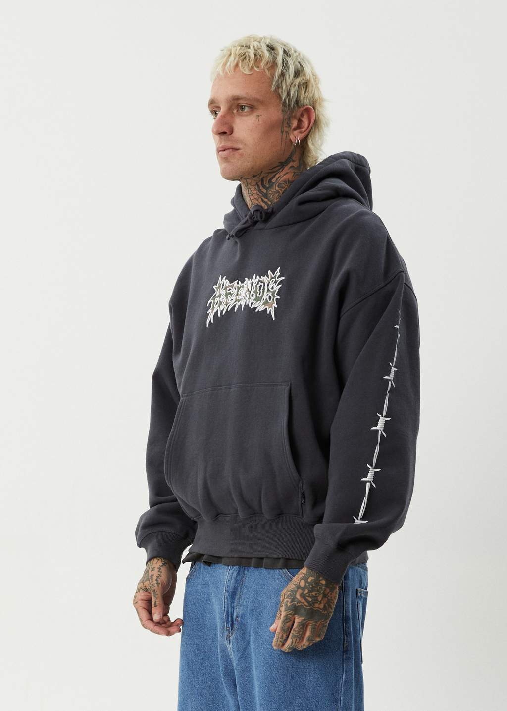 AFENDS Mens Hidden - Boxy Hoodie - Charcoal