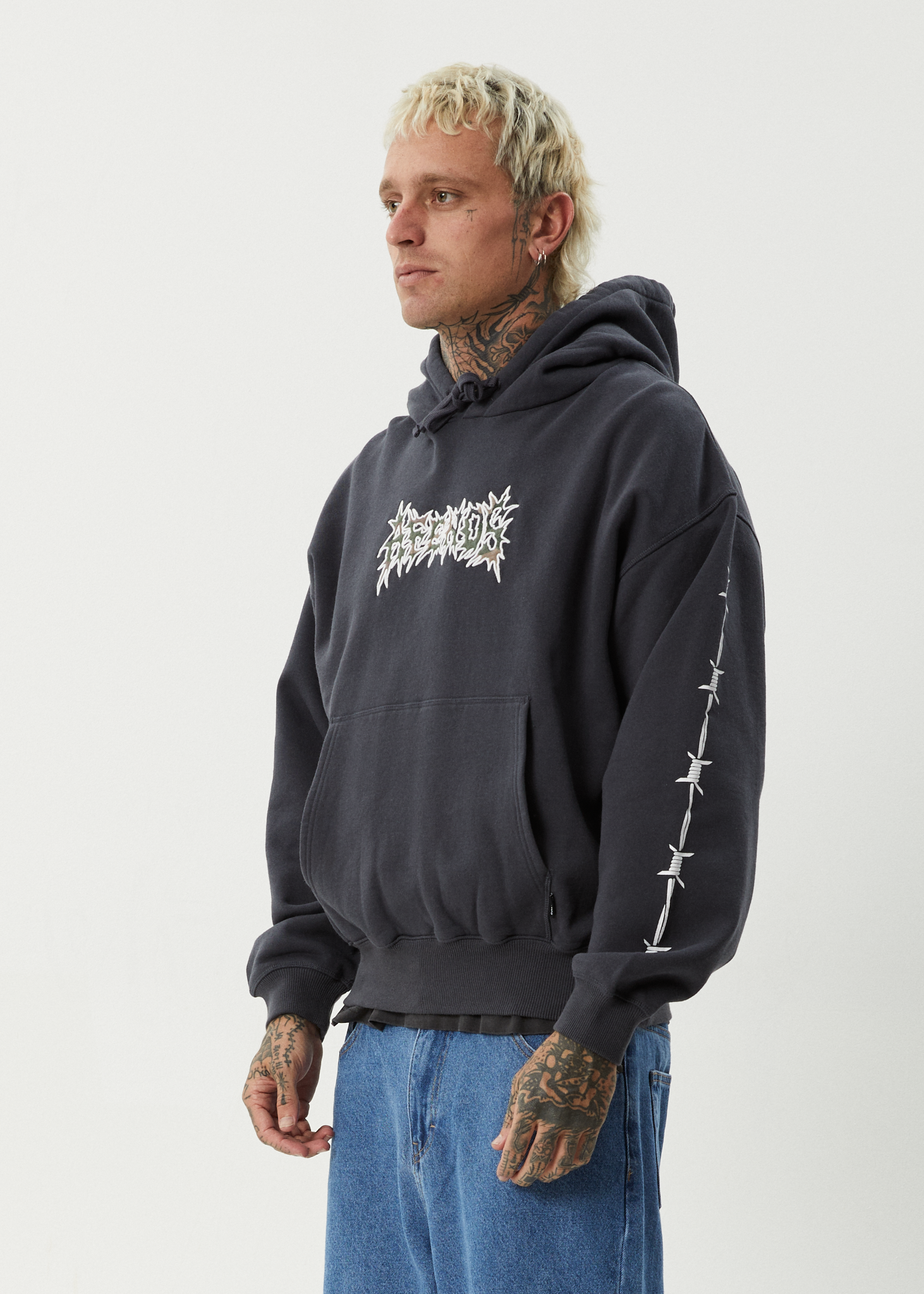 AFENDS Mens Hidden - Boxy Hoodie - Charcoal