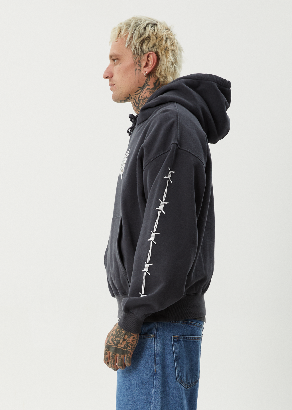 AFENDS Mens Hidden - Boxy Hoodie - Charcoal