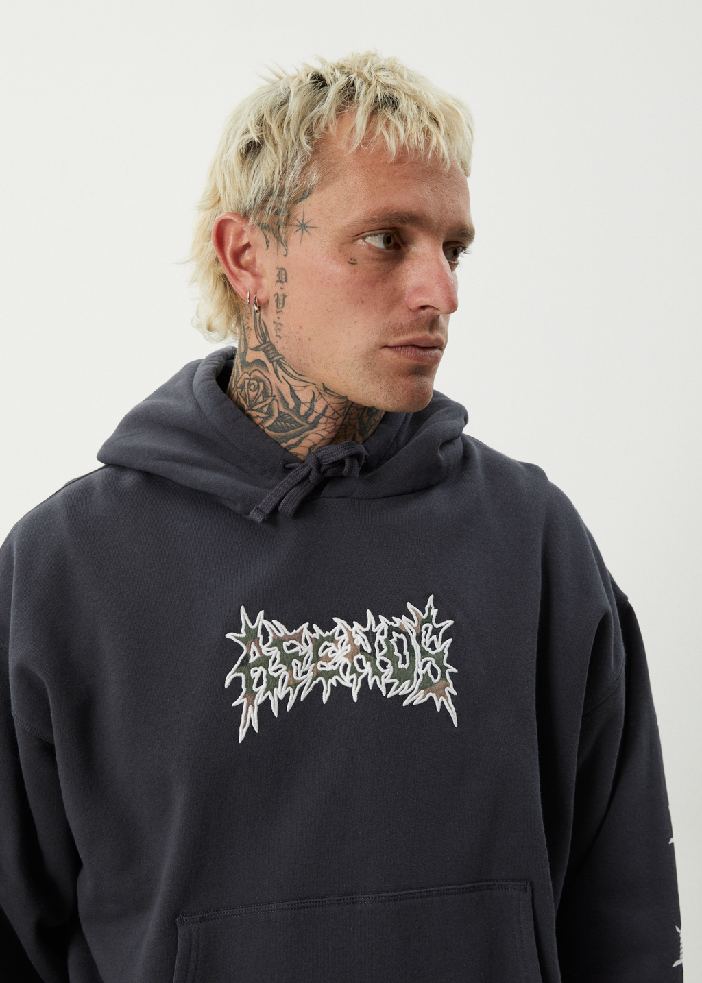 AFENDS Mens Hidden - Boxy Hoodie - Charcoal