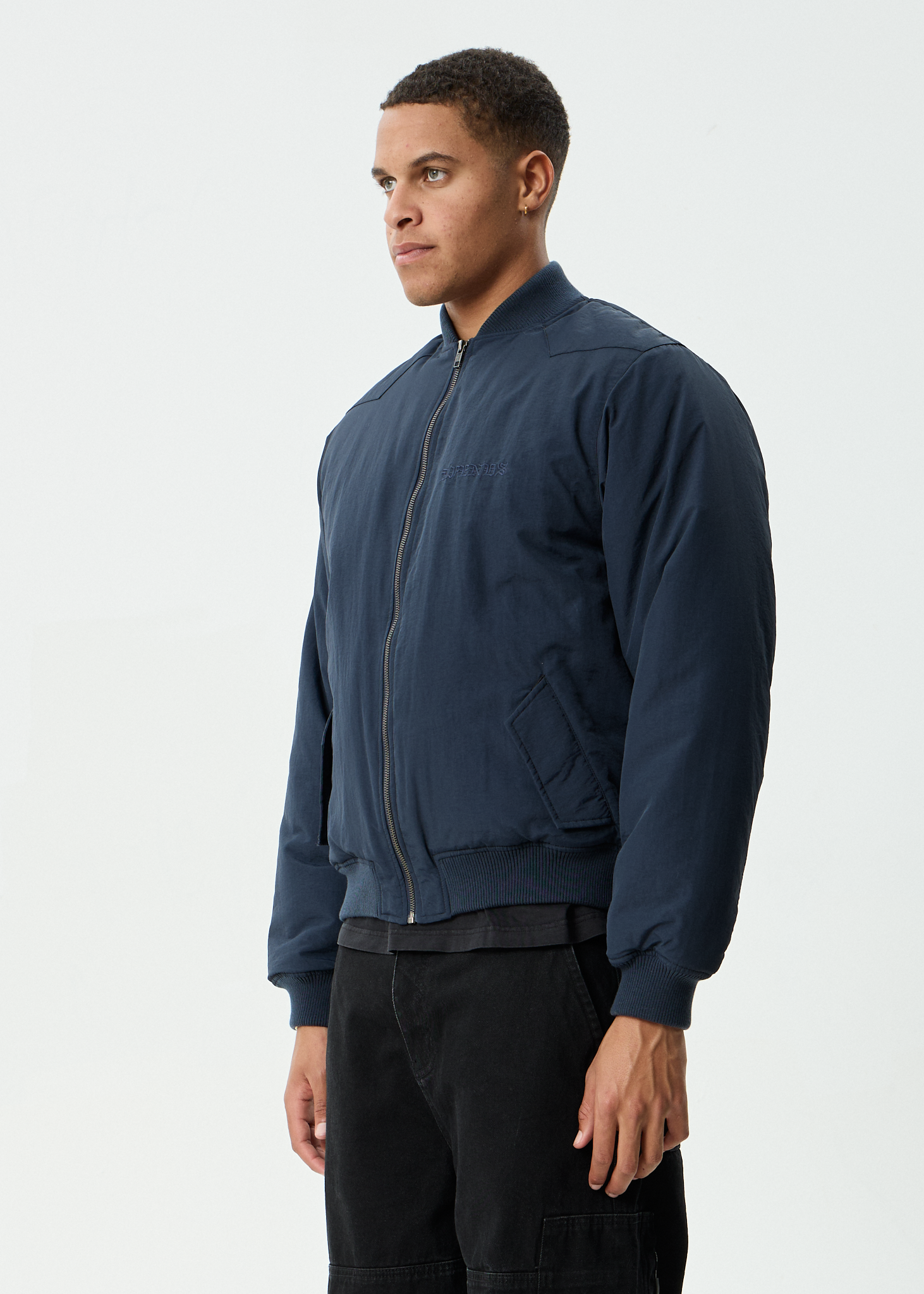 AFENDS Mens No More Bombs - Bomber Jacket - Deep Sea