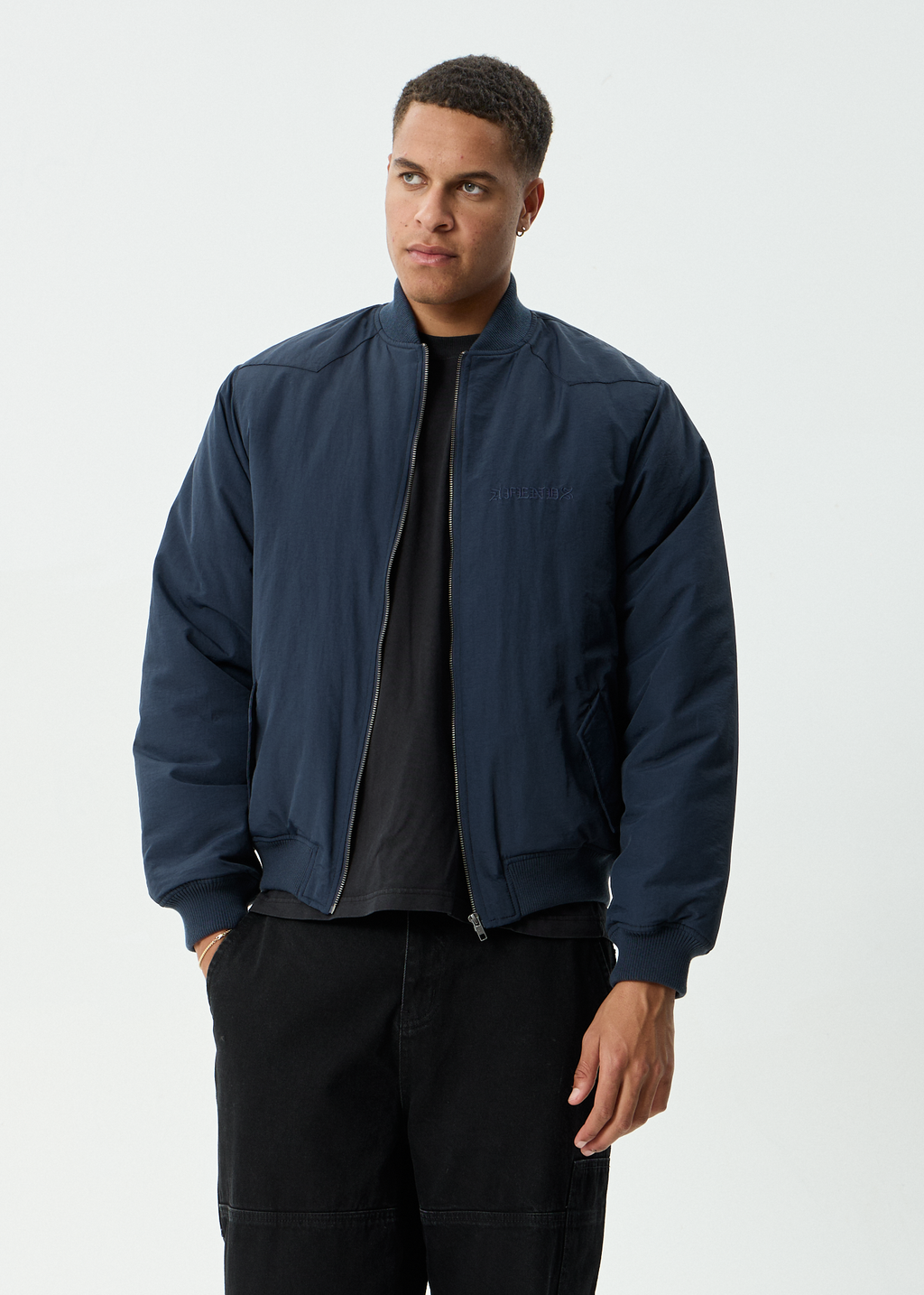 AFENDS Mens No More Bombs - Bomber Jacket - Deep Sea