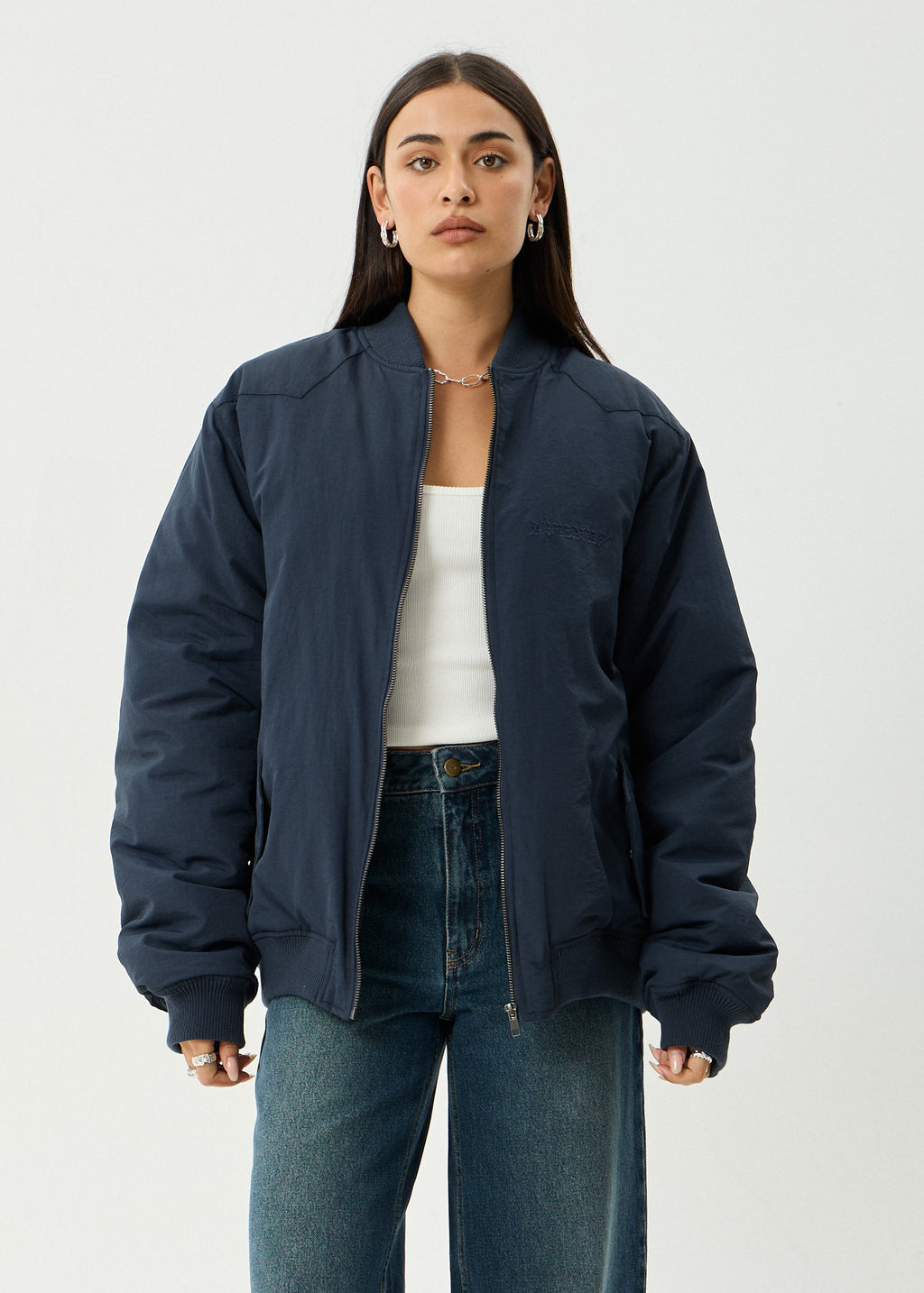 AFENDS Mens No More Bombs - Bomber Jacket - Deep Sea