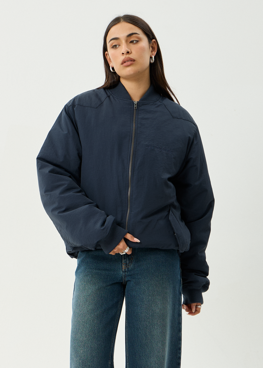 AFENDS Mens No More Bombs - Bomber Jacket - Deep Sea