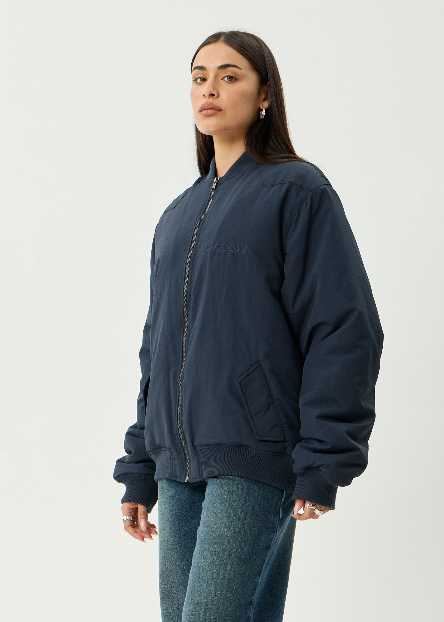 AFENDS Mens No More Bombs - Bomber Jacket - Deep Sea