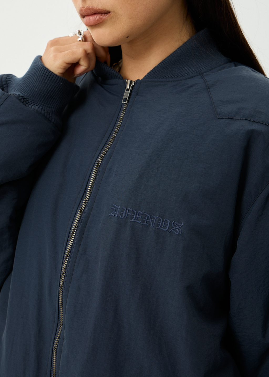 AFENDS Mens No More Bombs - Bomber Jacket - Deep Sea