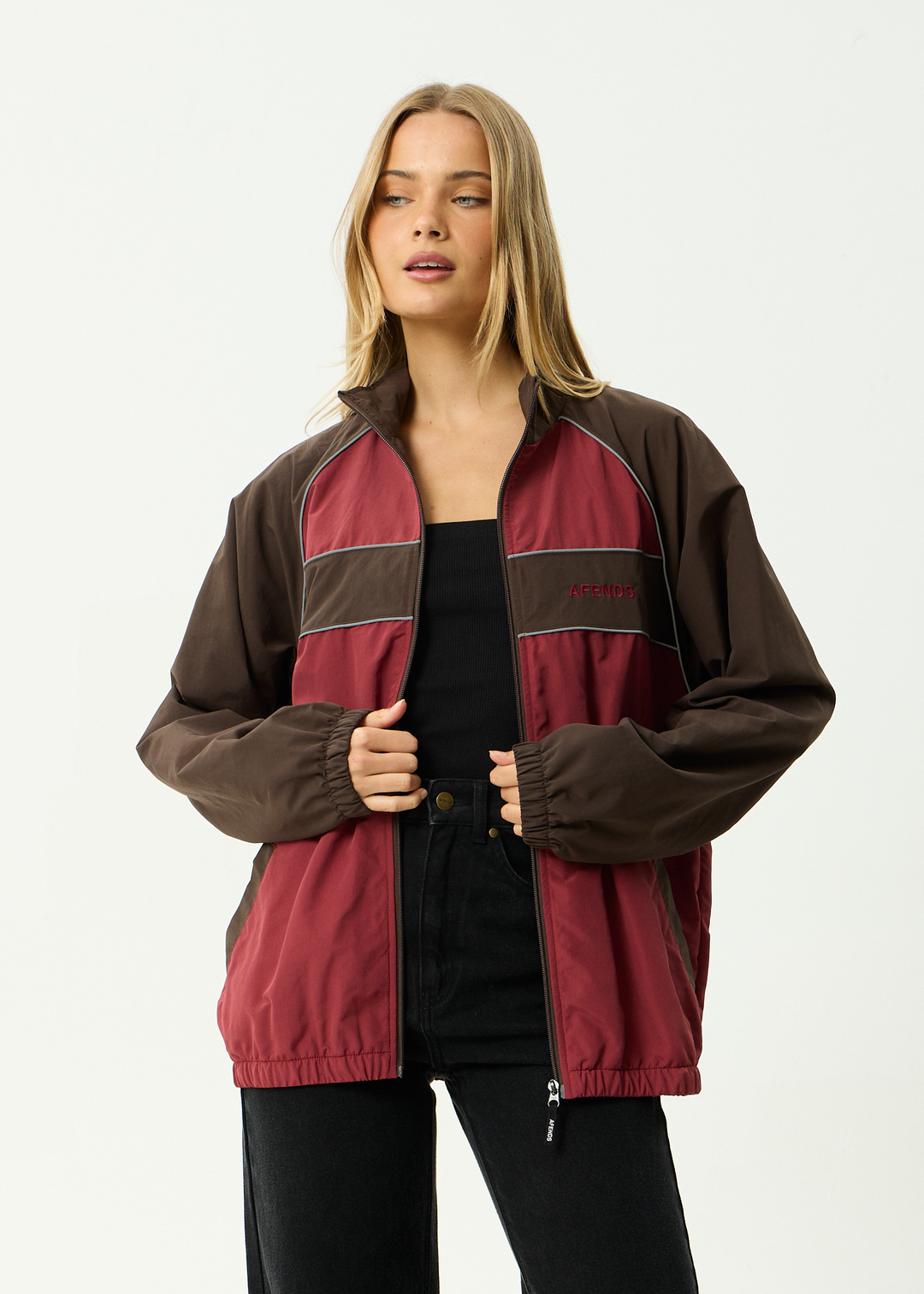 AFENDS Mens Spicy - Sports Spray Jacket - Burgundy