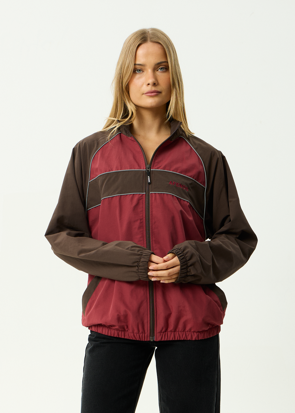 AFENDS Mens Spicy - Sports Spray Jacket - Burgundy