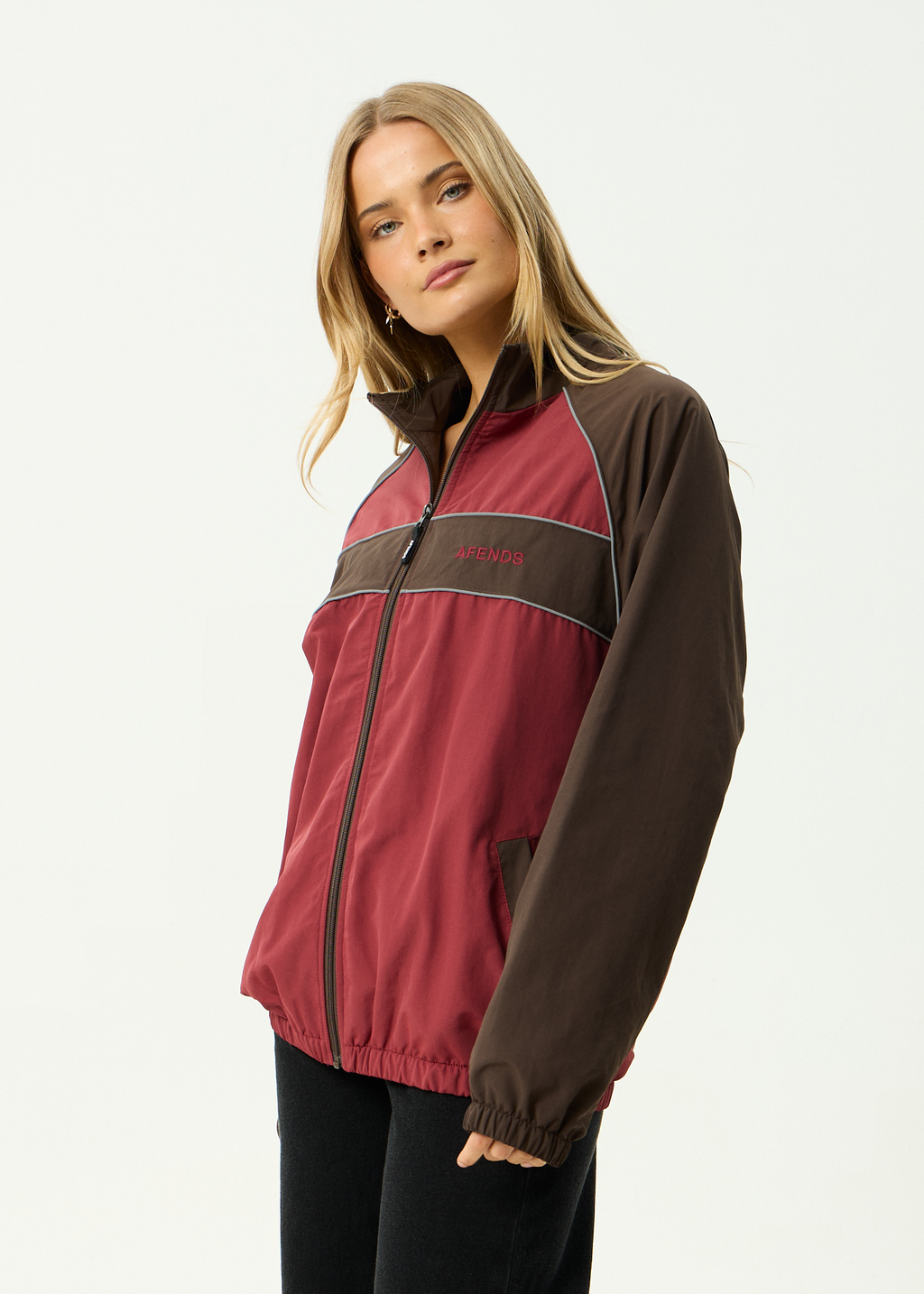 AFENDS Mens Spicy - Sports Spray Jacket - Burgundy