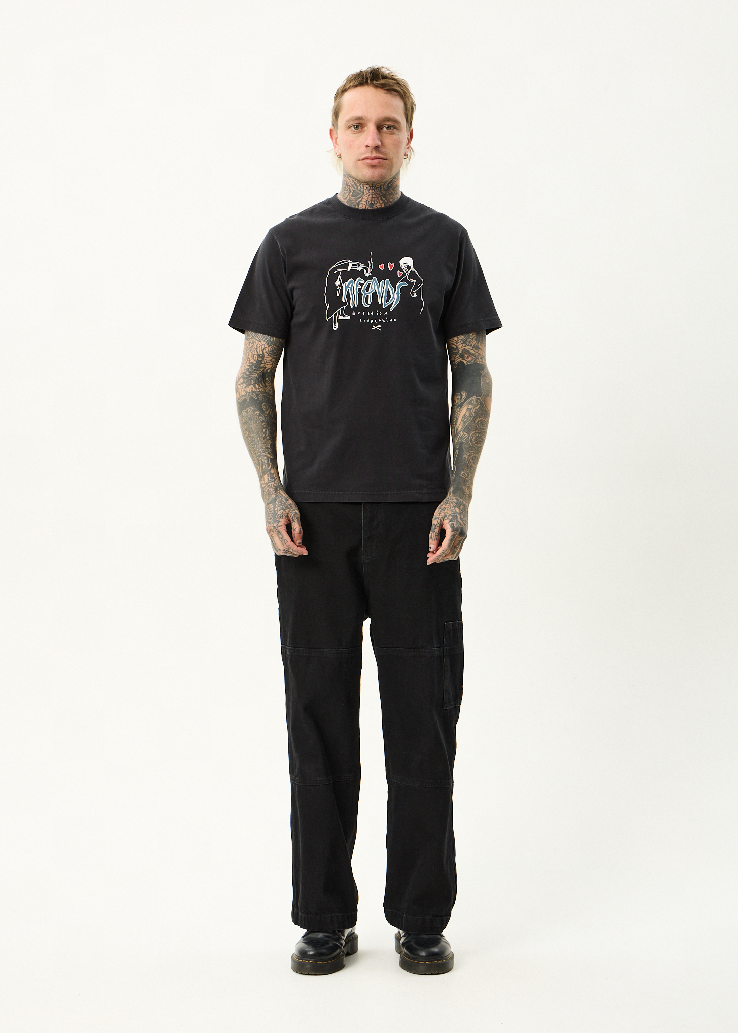 AFENDS Mens Torched - Retro Tee - Stone Black
