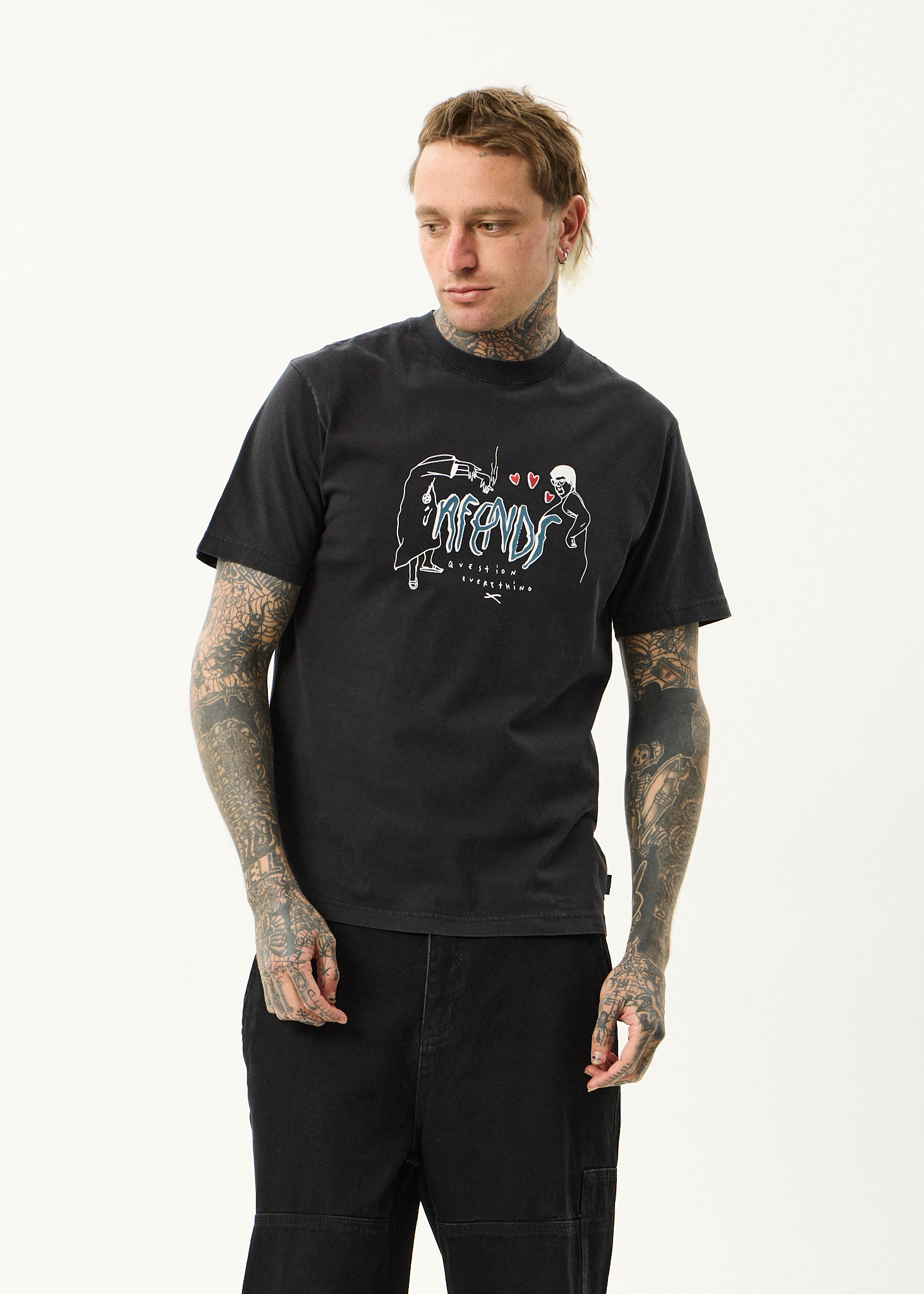 AFENDS Mens Torched - Retro Tee - Stone Black