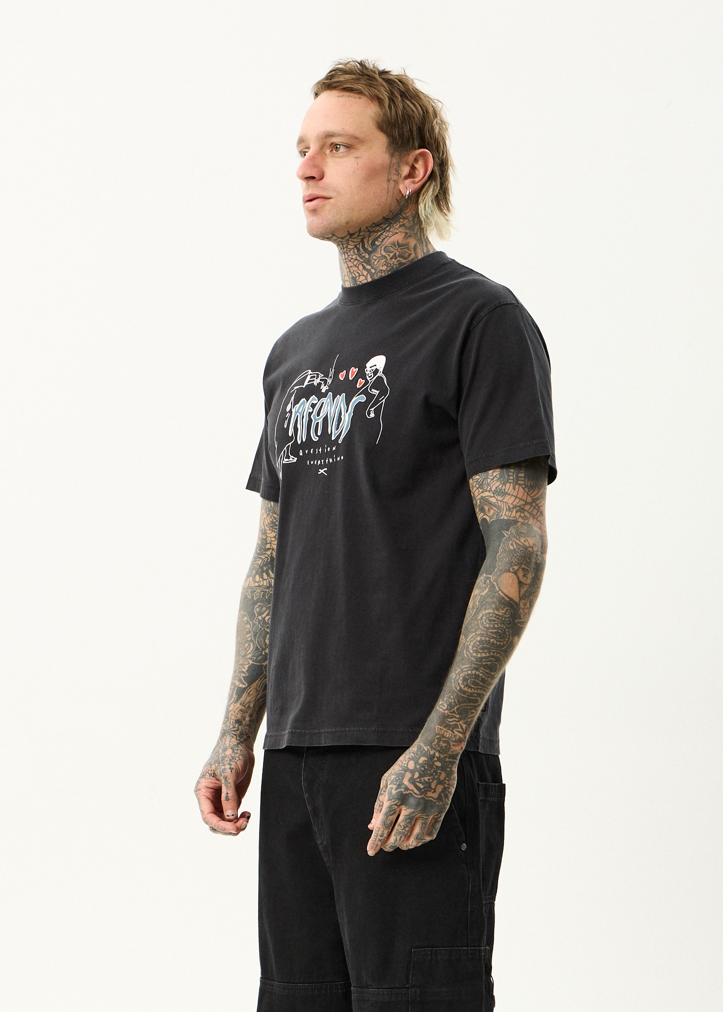 AFENDS Mens Torched - Retro Tee - Stone Black