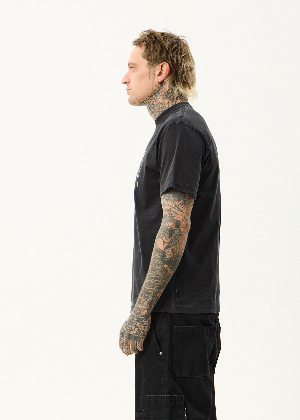 AFENDS Mens Torched - Retro Tee - Stone Black