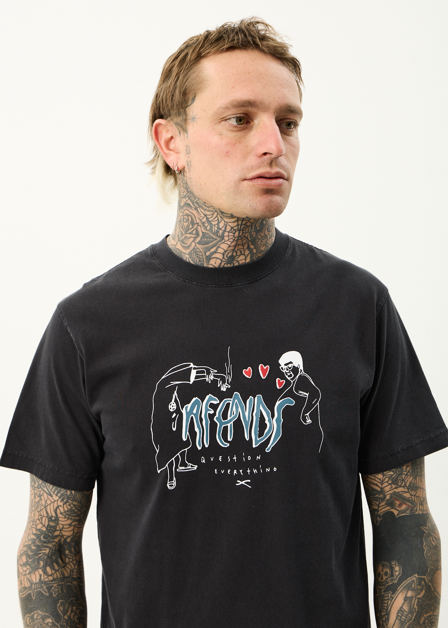 AFENDS Mens Torched - Retro Tee - Stone Black