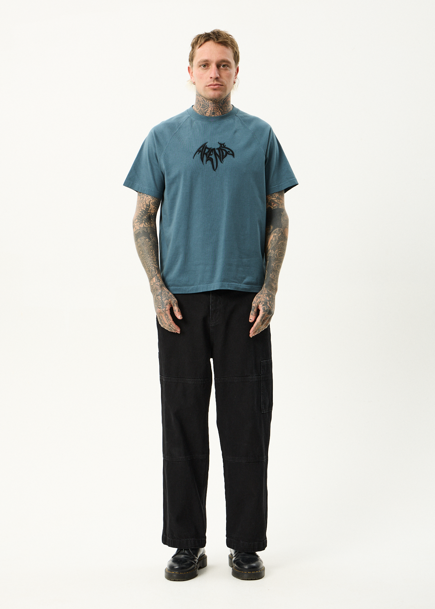 AFENDS Mens Bats - Raglan Boxy Tee - Fuel