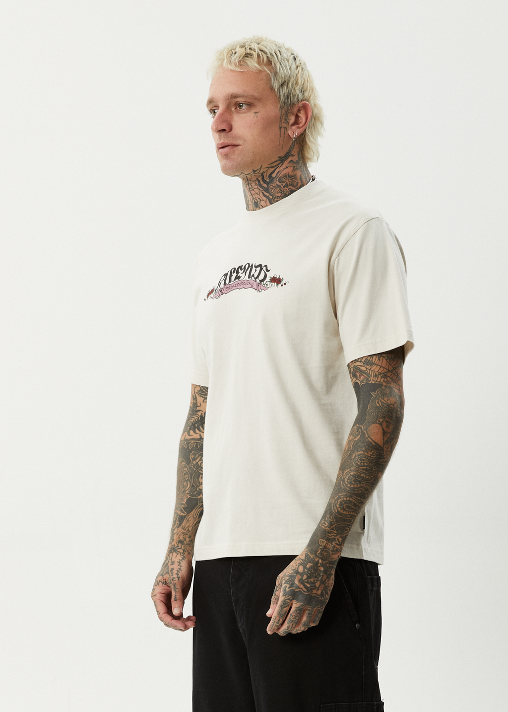 AFENDS Mens Ink - Retro Tee - Moonbeam