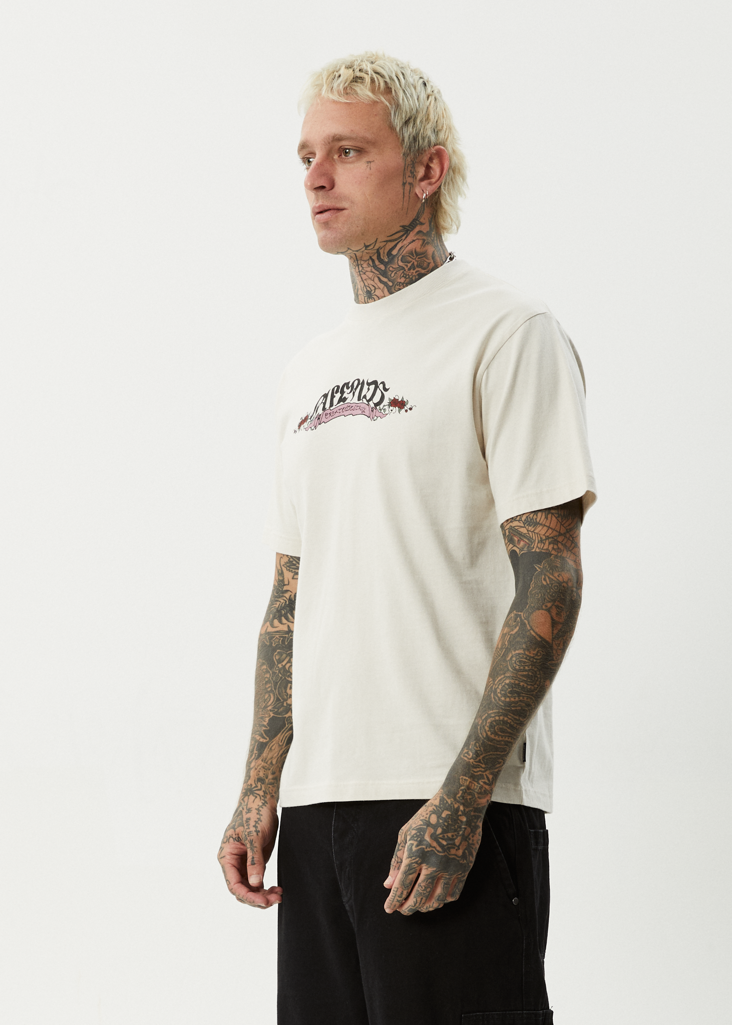 AFENDS Mens Ink - Retro Tee - Moonbeam