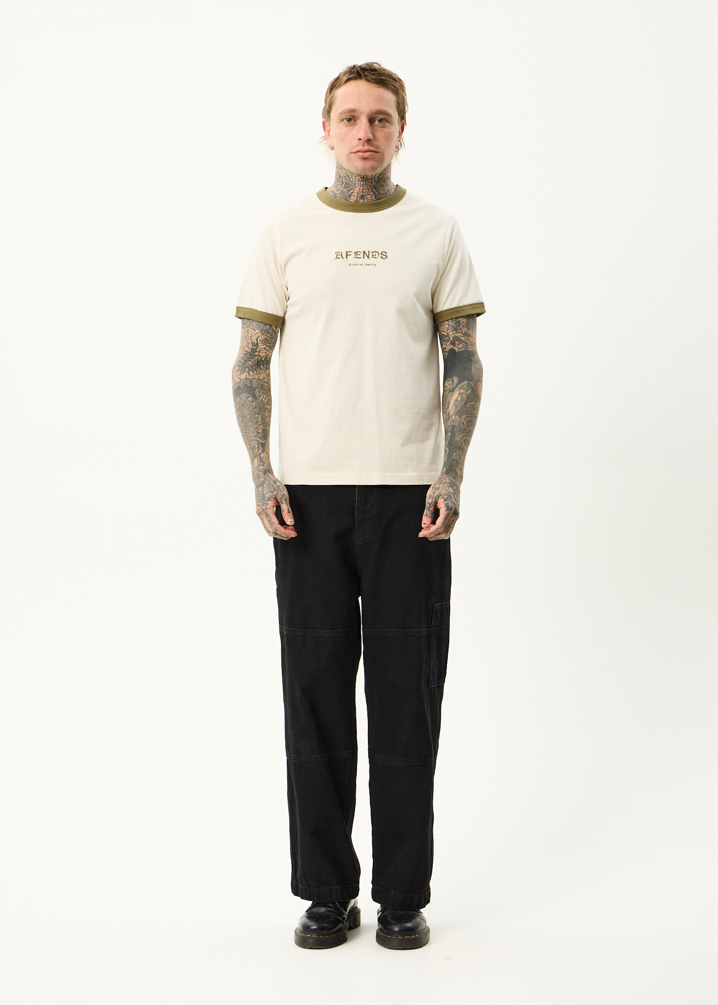 AFENDS Mens Mix Up - Ringer Tee - Moonbeam