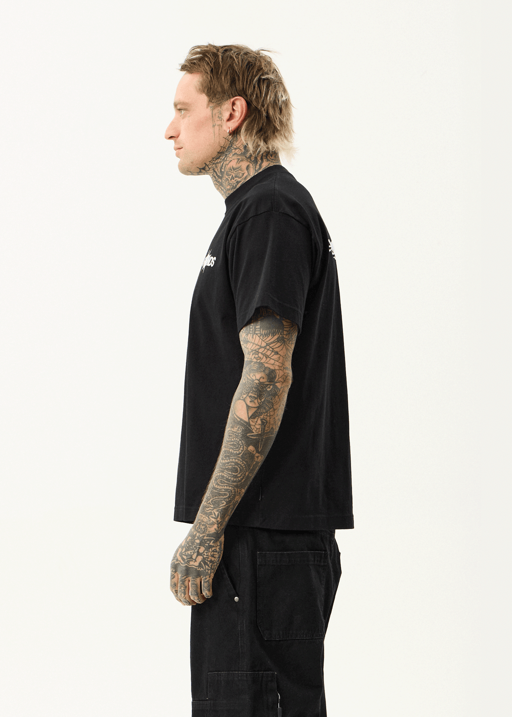 AFENDS Mens Spiked - Heavyweight Boxy Tee - Black