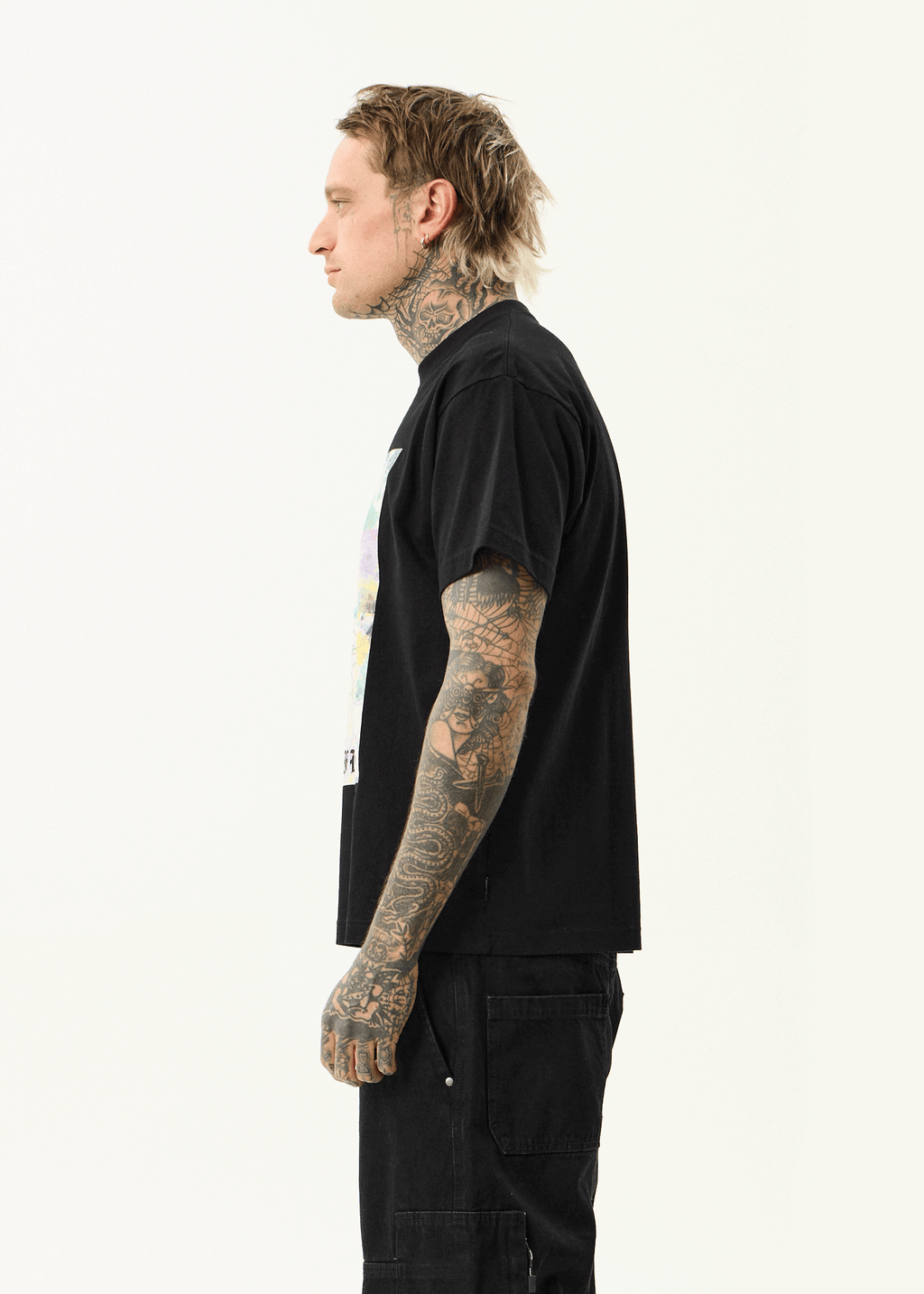 AFENDS Mens Sadworld - Heavyweight Boxy Tee - Black
