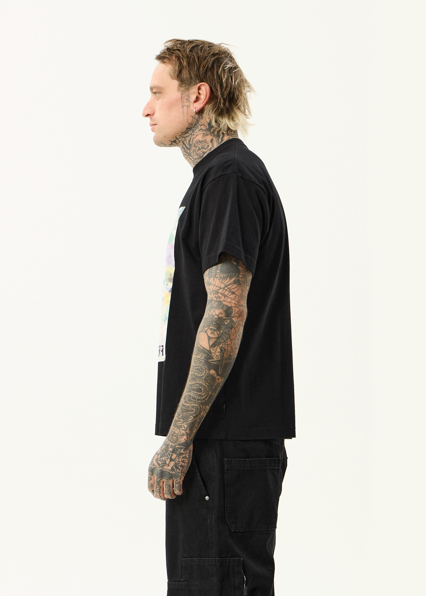 AFENDS Mens Sadworld - Heavyweight Boxy Tee - Black