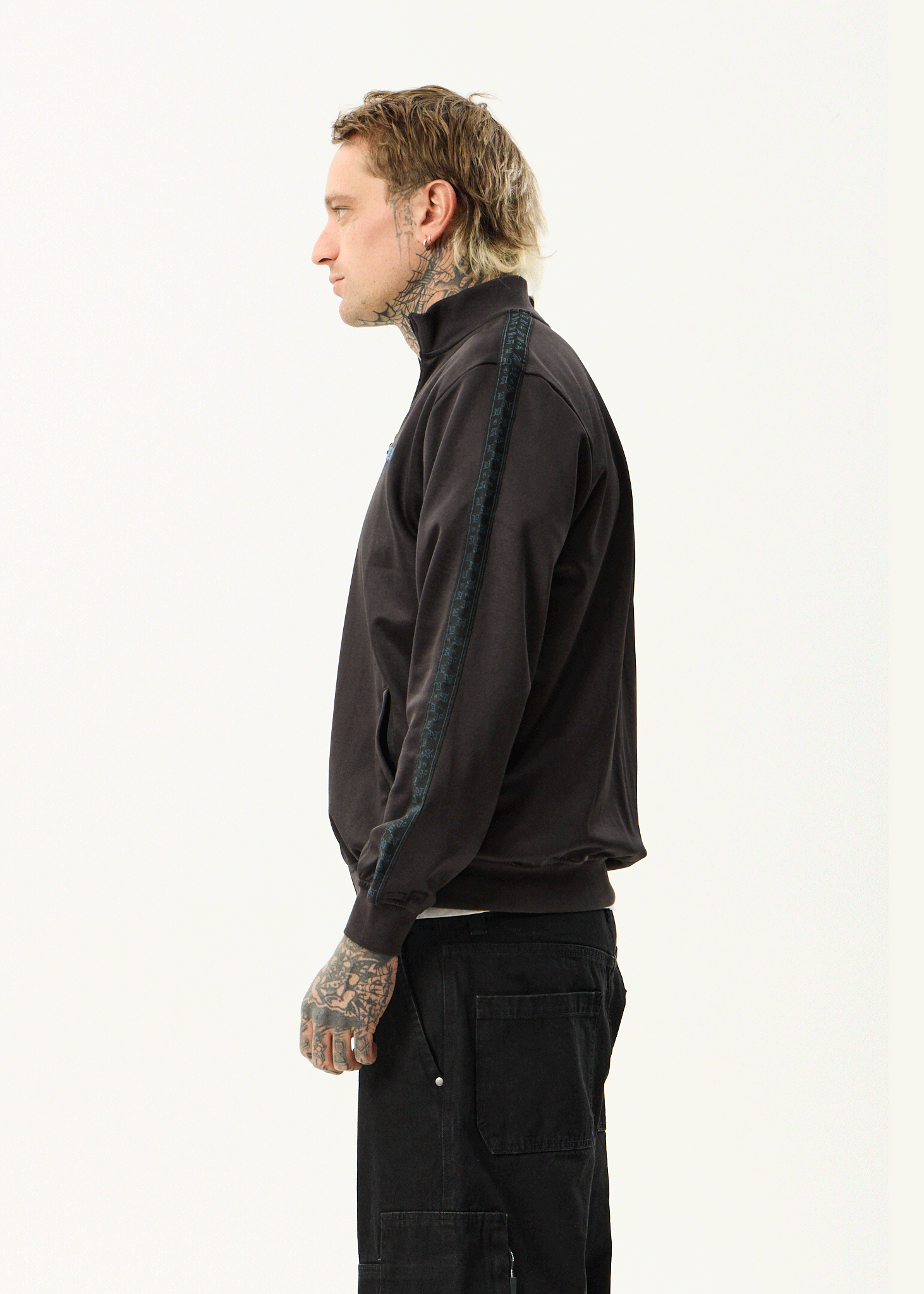 AFENDS Mens Spinal - Track Zip Up Jacket - Black