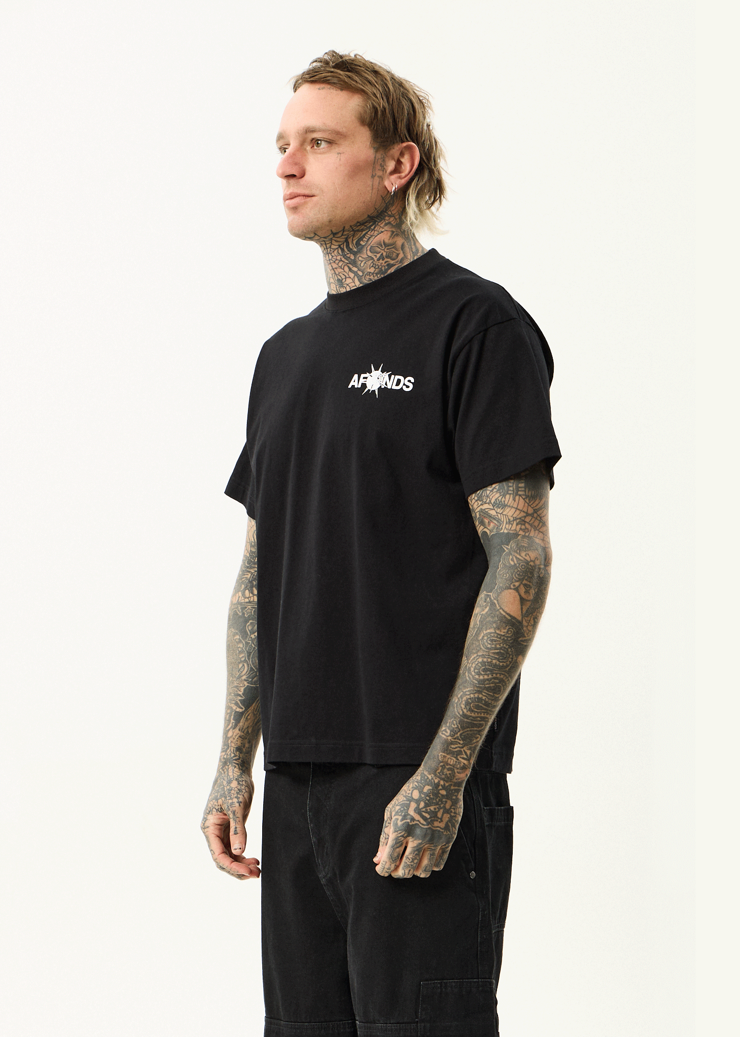AFENDS Mens Spiked - Heavyweight Boxy Tee - Black