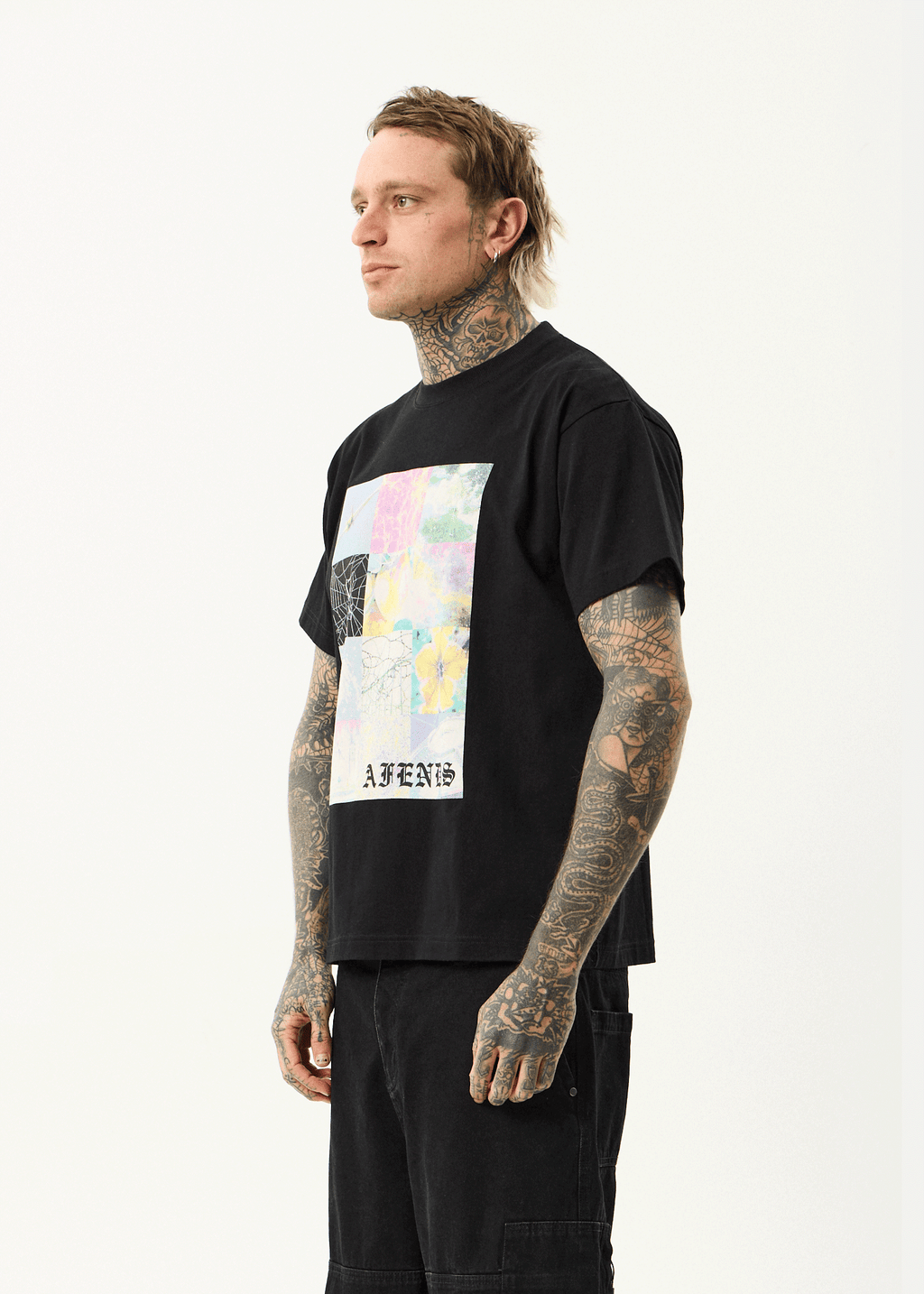 AFENDS Mens Sadworld - Heavyweight Boxy Tee - Black