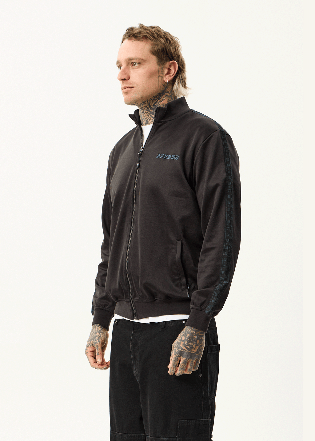 AFENDS Mens Spinal - Track Zip Up Jacket - Black