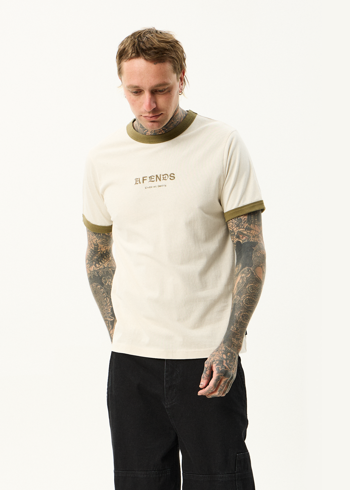 AFENDS Mens Mix Up - Ringer Tee - Moonbeam