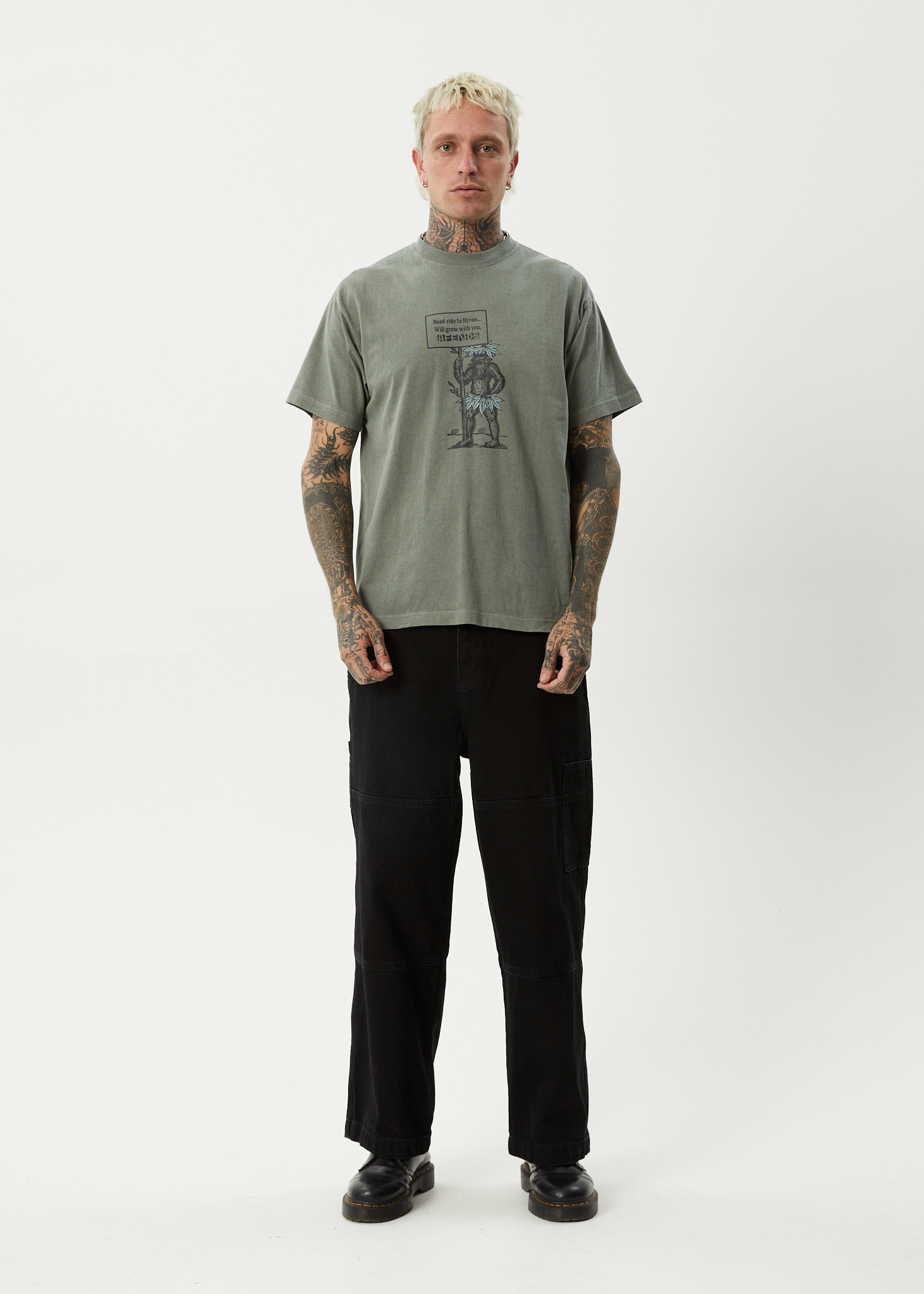 AFENDS Mens Hitching - Boxy Tee - Washed Sycamore