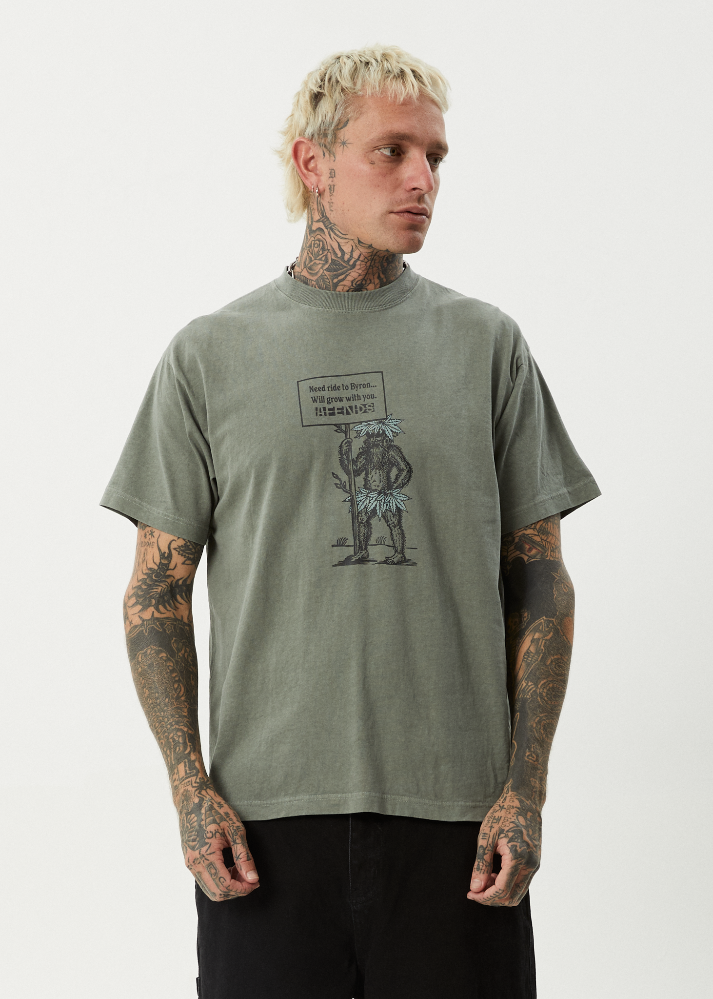 AFENDS Mens Hitching - Boxy Tee - Washed Sycamore